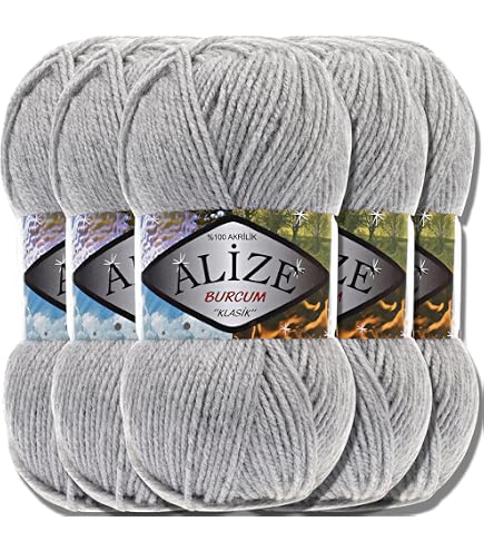 Alize Burcum Classic 5x 100g Acryl Wolle – Weiches Strickgarn Zum Häkeln & Stricken, 210 M Pro Knäuel, Perfekt Für Babykleidung, Schals & Mehr