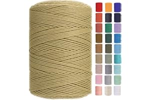 GOHOF Macrame Cord 3mm x 450m Premium Cotton Macrame Rope, 4 Strand Twisted Soft Cotton Cord, One of The Most Perfect Materials for Macrame Art, Cotton String Without Chemicals (Dark Khaki)
