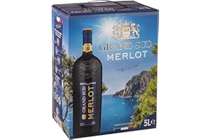 Grand Sud - Merlot aus Süd-Frankreich - Sortentypischer Trocken Rotwein - Großpackungen Wein Bag in Box 5l (1 x 5 L)