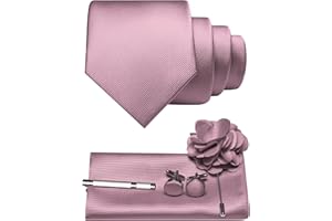 JEMYGINS Corbata de sarga para hombre con diseño monocolor, incluye gemelos cuadrados de bolsillo, pinza de corbata y broche de flores, set de regalo para fiestas, negocios, bodas