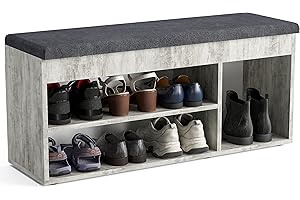 ‎KOMTO KOMTO Schuhbank mit Sitzfläche - Schuhregal Bank mit Stauraum Beton 100 x 48 x 32 cm Schuhschrank mit Sitzbank Flur Bank Garderobenbank Sofia