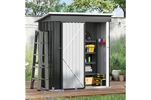 Amopatio Gerätehaus, Gartenhaus mit Pultdach, Geräteschuppen 162x86x182 cm (BxTxH), Gartenhaus Metall mit Tür, Verzinkte Gartenhülle Metall-Schuppen mit Fundamentrahmen, Schwarz
