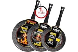 STONELINE Set di Padelle in CERAMICA 3 Pezzi 20/24/28 cm, Padella Antiaderente, Rivestimento Antiaderente con Vere Particelle di Pietra in CERAMICA Senza PFAS, a Induzione, Tutti i Piani Cottura