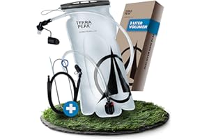 Terra Peak® Premium Trinkblase 2L oder 3L INKL. 2 x Schlauch & 1 x Reinigungsbürste für Rucksack, Wandern & Joggen (auslaufsicher) - Ergonomisches Trinksystem mit Mundstück & Schutzkappe (BPA-Frei)