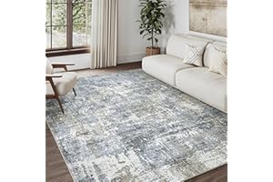 HUGEAR Tappeto Lavabile in Lavatrice 180 x 270 cm Grigio Soggiorno Interno Accento Moderno Astratto Low Pile Distressed Tiro Camera da Letto Sala da Pranzo Antiscivolo
