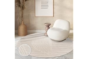 ‎PACO HOME Paco Home Teppich In- & Outdoor, Moderne abstrakte Boho Designs mit 3D Struktur, robust & wetterfest, ideal für Terrasse Wohnzimmer & Küche, Grösse:160 cm Rund, Farbe:Creme 2