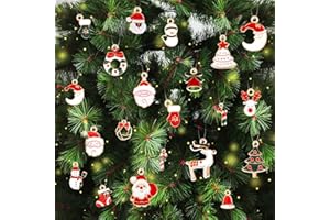 cobee Wiszące ozdoby choinkowe, 30 szt. mini ozdób bożonarodzeniowych, zestaw ze sznurkiem, Święty Mikołaj, renifer, bałwan, Boże Narodzenie, rękawiczki, laska cukrowa, dzwonek, wieniec, dekoracja na