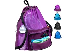 ButterFox Swimming Equipment Mesh Bag Drawstring Swim Gym Beach Backpack With Separated Waterproof Dry Compartments, Dry and Wet Separation