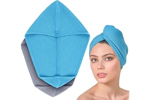 FABCARE Hair Turban Quick Drying, Dermatest: Very Good, Extra Absorbent Hair Towel with Button, Turban Towel Made of Microfibre for Long Hair, Pack of 2