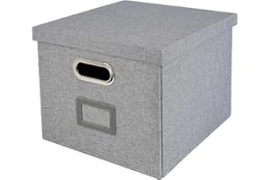 HMF Boîte de rangement avec couvercle pour dossiers suspendus DIN A4 | boite dossier suspendu | convient pour Kallax | 33 x 37,5 x 28 cm | Gris