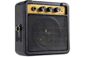 Rocktile GA-5 Jimi Mini Amplificador para Guitarra (5 vatios, con Correa y Clip para cinturón, Funciona con batería o Adaptador de Corriente) Negro