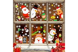 ZeMu Christmas Window Stickers Reusable, 6 Sheets 121 Pieces Window Cling with Peeping Santa Snowman Snowflake, PVC Double Sided Xmas Window Decals Display for Holiday Party Glass Door Supplies