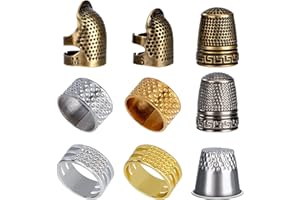 MOONSING Sewing Thimble Finger Protector, 9pcs Adjustable Fingertip Thimble Copper Shield Protector Guard Finger for Embroidery Needlework Retro Hand Quilting Working