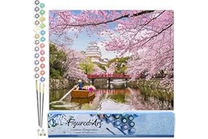 Figured'Art Dipingere con i Numeri - Paint by Numbers Ciliegi In Fiore In Giappone, Passatempo per Adulti, Kit Completo, Hobby Creativi - Quadri fai da te 40x50cm senza cornice