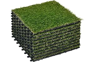 Outsunny Gazon synthétique Artificiel Set de 10 Dalles Carreaux 30 x 30 cm épaisseur Confort 3 cm à emboîter Vert