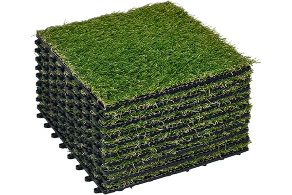 Outsunny Gazon synthétique Artificiel Set de 10 Dalles Carreaux 30 x 30 cm épaisseur Confort 3 cm à emboîter Vert