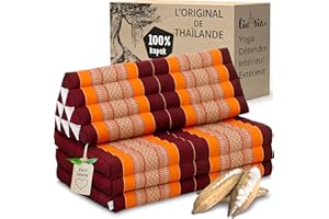 Livasia Coussin thaï 3 Blocs pour Couple XXL - 190x80x8cm - Coussin Triangulaire Matelas Pliable, Kapok Ultra Large, Coussin de Soutien Dorsal, Tapis thaï, Coussin de méditation (Orange)
