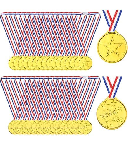 36 Médailles Enfant En Plastique Doré - Rubans Tricolores, Mot "WINNER" - Pour Compétitions, Récompenses, Sport