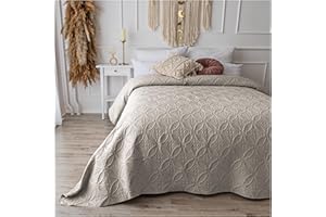 ‎CALMYHOME CalmyHOME Tagesdecke Bett Bettüberwurf Überwurf Ornamente 240x260cm Sofaüberwurf Steppdecke Sofa Decke Überwurfdecke Tages Decken Husse XXL Überdecke Gesteppte Tagesdecken (Leinenbeige)