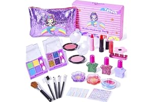 Yetech Ensemble de Maquillage Lavable pour Enfants, 23 pièces Testé de sécurité Kit de cosmétiques réels pour Enfants avec Sac de sirène Anniversaire Cadeau de Noël Jouet pour Filles 4 Ans 5 6 7 8