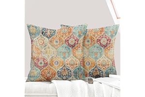 ECZOIL - Juego de 2 fundas de cojín (45 x 45 cm, diseño boho étnico, vintage, fundas de cojín de 18 x 18 pulgadas, para casa, salón, dormitorio, color crema