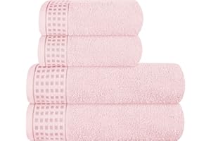GLAMBURG Ultra Soft 4er-Pack Handtuch-Set, Baumwolle, enthält 2 übergroße Badetücher 70 x 140 cm, 2 Handtücher 50 x 90 cm, für den täglichen Gebrauch, kompakt und leicht — Rosa