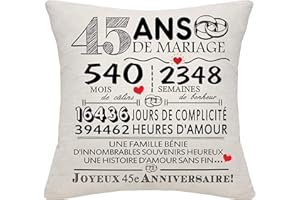 BOMMEX Cadeau 45 Ans de Mariage 45e Anniversaire de Mariage Housse de Coussin Souvenir Décoration Cadeau pour Couples Parents Femmes Hommes Maman Papa Épouse Grand-mère Grand-père Amis(45ème Anniversaire)