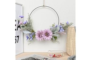 LOMOHOO Door Wreath,Spring Summer Wreath for Front Door,Artificial Purple Sunflower Wreath for Easter Door Decorations Wall Wedding Farmhouse