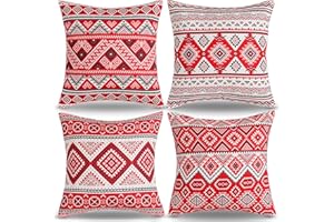 ALLMARKHOMES Funda Cojin Rojo Fundas Cojines 45X45 Cojin Boho Cojines Exterior Fundas Cojin Decorativos Fundas De Almohada Geometrico Funda Cojin Etnico Funda Almohadon Lino para El Sofa Sillas Jardín Decoración