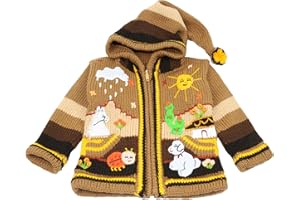 Pablo Vicente Sunny Times - Kinderstrickjacke aus Peru, Jacke mit Kapuze und Reißverschluss für Babys und Kinder, Weich und Warm, Freizeit oder Anlässe, Größe 62 bis 116, Handgefertigt