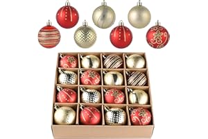 Valery Madelyn Christmas Baubles Set 16pcs 60mm, Traditional Red and Gold Christmas Ball Shatterproof Ornaments for Xmas Tree Decorations