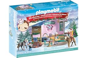 PLAYMOBIL Christmas Baking at the Riding Café Set da gioco con statuine, Calendario dell’Avvento Cavalli della cascata