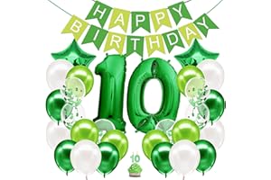 envami® Decorazioni Compleanno 10 anni Bambino Verde - Kit Palloncini Compleanno 10 anni - Festoni Compleanno Bambino - 10anni Di Compleanno - Palloncini 10 anni Compleanno - Addobbi Compleanno