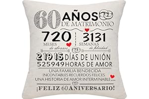 BOMMEX Regalo 60 Años de Matrimonio 60º Aniversario de Boda Funda de Cojín Recuerdo Decoración Regalo para Parejas Padres Mujeres Hombres Mamá Papá Esposo Esposa Abuela Abuelo Tío Amigos (60º Aniversario)