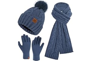 ZASFOU Damen Winter Mütze Schal Touchscreen Handschuhe Set Thermo Chenille Strickmütze Beanie Wintermütze Schals Winterschal Winterhandschuhe Geschenk für Frauen