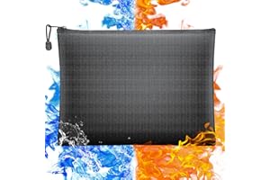 BLUEPOWER Sac de Document Ignifuge et Étanche Taille A4, Fermeture à Zip Sécuritaire, Parfait pour Conserver Objets de Valeur, Passeports, Documents, Argent, Bijoux (15"×11") - Noir