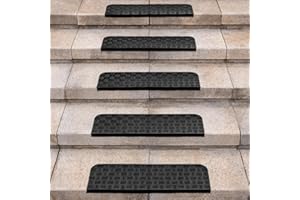 Spurtar 5er Set Stufenmatten Gummi Außen mit Stufenkante, Antirutschmatte Treppenstufen Matten Treppenteppich Treppenteppich für Innen Outdoor Teppich Gummimatten 76 x 25cm