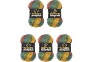 Wollbiene Moonlight Batik, 5 gomitoli di lana da 100 g, 500 g, per lavorare a maglia e all'uncinetto, 20% lana turca, colore sfumato (3050 verde ocra)