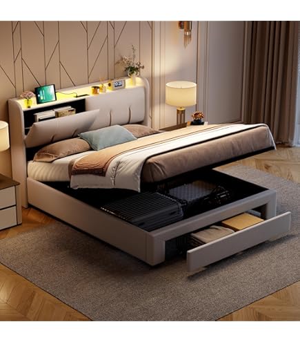 Fofetbfo Gestoffeerd bed 140x200 cm, gevoerd bed met bedlade, tweepersoonsbed met opbergruimte onderbed, hydraulisch opbergbed met hoofdeinde, functioneel bed, tienerbed, fluweel (grijs, 140x200 cm