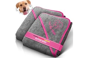 FeelTheWau Hundehandtuch große Hunde - 2er Set - Hundehandtuch Extra saugfähig - Hunde Handtuch mit Taschen - Beliebtes Geschenk Hundebesitzer - Design grau pink - 130x75cm