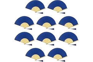 FANSOF.Fans Packung mit 10 Seide Stoff Fan mit Einer Quaste Grade A Bambus Rippen Hochzeit Party Gefallen Handheld Fan (Royal Navy Blau) …