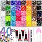 40 Colours Bedazzling Kit, 42000 Pieces 3 mm Strass, Tweezers and Sticky Punch Pen, for Nail Art, Clothing and Shoes Decorati