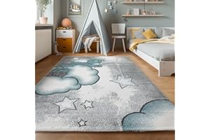 ‎SIMPEX Teppich Kinderzimmer Bär-Himmel Wolken Sterne Design Kurzflor Kinderteppich mädchen Spielteppich Modern Design Babyzimmer Teppiche für Junge und Mädchen Extra Weich 80 x 150 cm