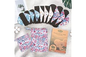 Viedouce Serviette Hygiénique Lavable,Lot de 9 Serviettes Hygiéniques Réutilisables,Serviette Hygiénique en Tissu,Protege Slip Lavable avec 2 étanches Sacs de rangement