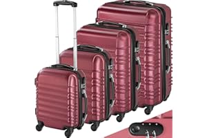 TecTake® Hard Shell Suitcase Set, Lightweight Suitcases with TSA Lock Including Extra Large Suitcase, Large, Medium and Small, 360 Degree Wheels, Ergonomic Telescopic Handle - Wine red