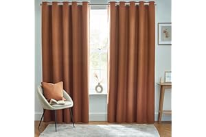 furn. Dawn Textured Blackout Eyelet Curtains – Thermal Lined Pair (Brick - Width 168 x Drop 183cm)