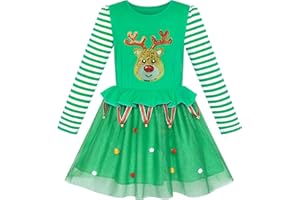 SUNNY FASHION Girls Dress Christmas Santa Hat Long Sleeve Party Dress Age 3-12 Years