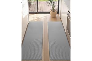 ‎COLOR&GEOMETRY COLOR&GEOMETRY Küchenteppich-Set 2 Stück Anti-Ermüdungs-Küchenbodenmatte, gepolsterte Memory-Schaum-Küchenmatte, rutschfeste, wasserdichte Stehküchen-Läufermatte,17"x59"+17"x59",Grau