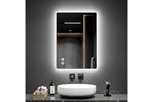 EMKE 500 X 700 mm Backlit Illuminated Bluetooth Bathroom Mirrors with Shaver Socket, Wall Mounted Multifunction Bathroom Vanity Mirror with LED Lights and Demister Pad, Energy-Saving LED Smart Mirrors