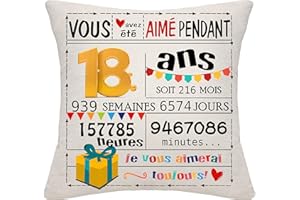 Bommex 18e Cadeaux d’Anniversaire décorations d’Anniversaire Cadeaux Housse de Coussin pour 18e Anniversaire Housse de Coussin de 18 Ans Cadeau pour 18 Ans (18)